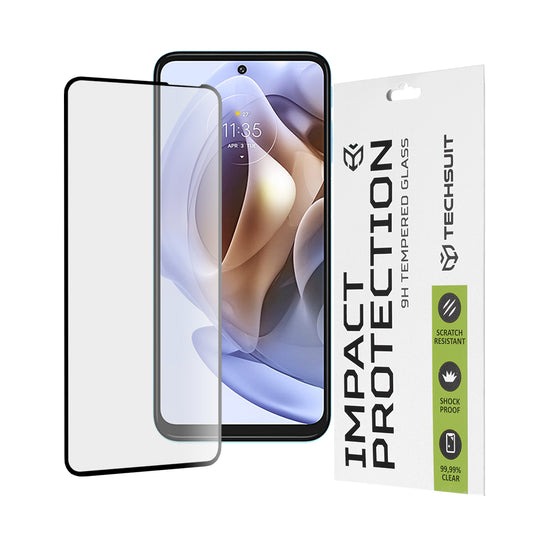 Techsuit skjermbeskyttelsesfilm for Motorola Moto G62 5G / G31 / G41 / G71 5G, Herdet glass, Full lim, 111D, Svart
