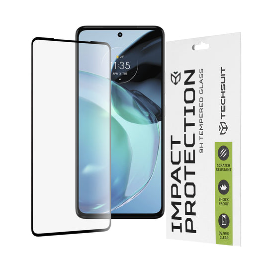 Techsuit skjermbeskyttelse for Motorola Moto G72, Herdet glass, Full lim, 111D, Svart