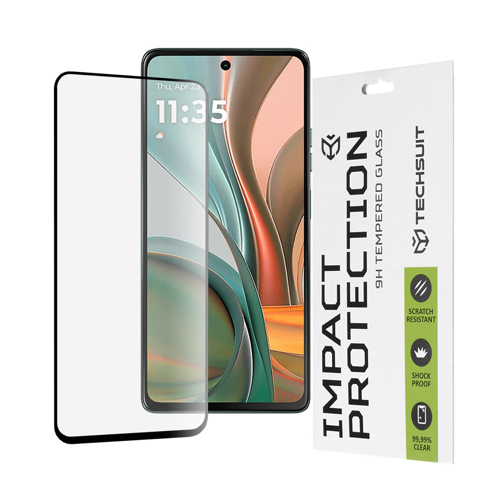 Techsuit skjermbeskyttelse for Motorola Moto G75, Herdet glass, Full lim, 111D, Svart