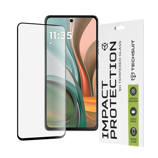 Techsuit skjermbeskyttelse for Motorola Moto G75, Herdet glass, Full lim, 111D, Svart