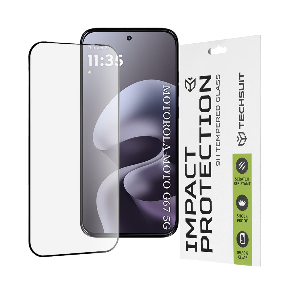 Skjermbeskyttelsesfolie Techsuit for Motorola Moto G77 / G67, Herdet glass, Full lim, 111D, Svart