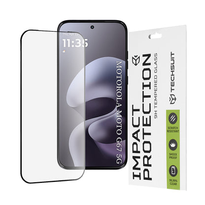 Skjermbeskyttelsesfolie Techsuit for Motorola Moto G77 / G67, Herdet glass, Full lim, 111D, Svart