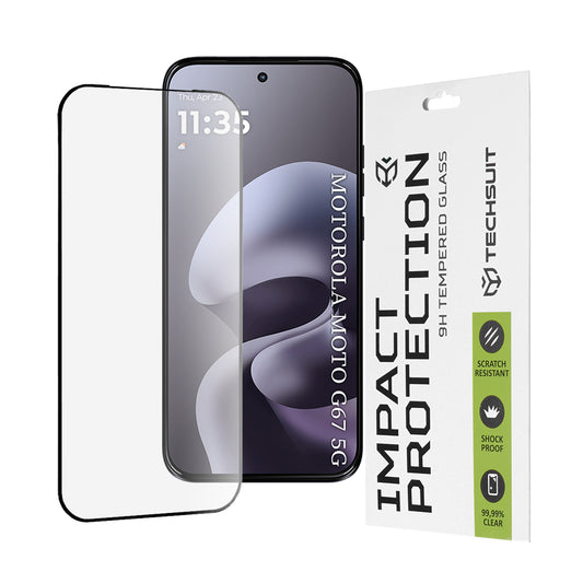 Skjermbeskyttelsesfolie Techsuit for Motorola Moto G77 / G67, Herdet glass, Full lim, 111D, Svart