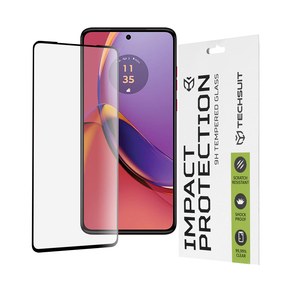 Techsuit skjermbeskyttelse for Motorola Moto G84, Herdet glass, Full lim, 111D, Svart