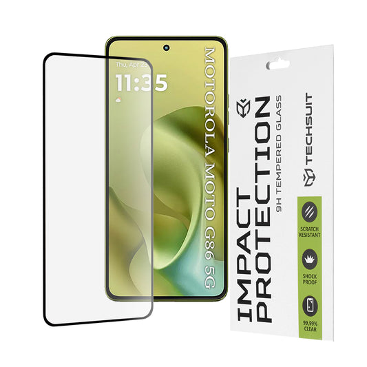 Techsuit skjermbeskyttelse for Motorola Moto G86, Herdet glass, Full lim, 111D, Svart