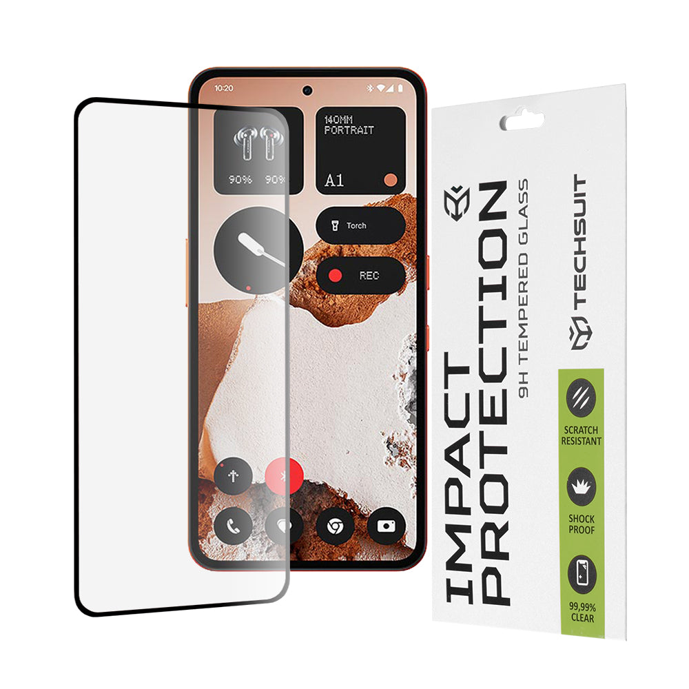Techsuit skjermbeskyttelse for Nothing CMF Phone 2 Pro, Herdet glass, Full lim, 111D, Svart