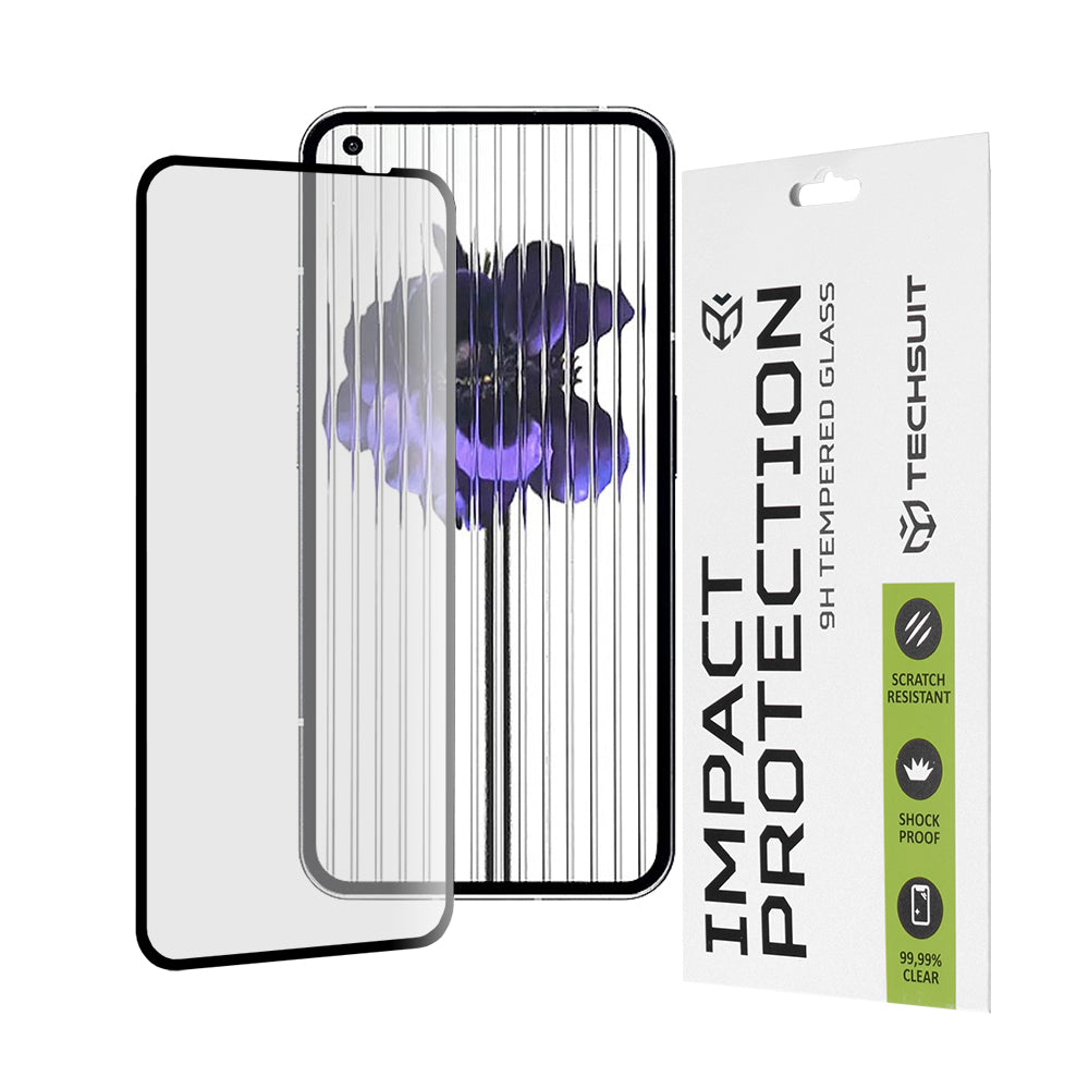 Techsuit skjermbeskyttelse for Nothing Phone (1), Herdet glass, Full lim, 111D, Svart