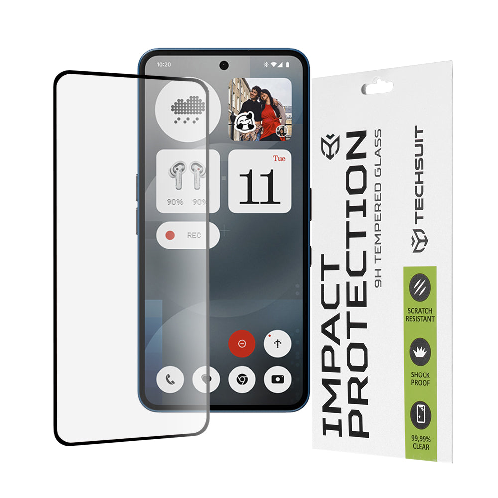Techsuit skjermbeskyttelsesfilm for Nothing Phone (3a) / Phone (3a) Pro, Herdet glass, Full lim, 111D, Svart