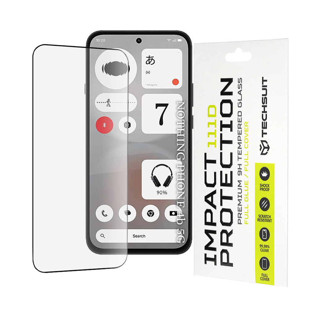 Techsuit skjermbeskyttelsesfilm for Nothing Phone (4b), Herdet glass, Full lim, 111D, Svart