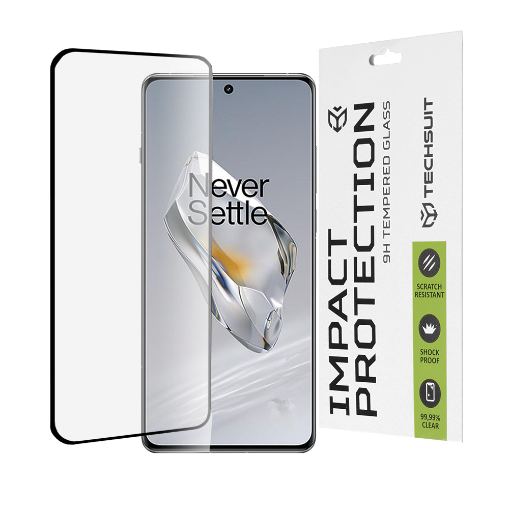 Techsuit skjermbeskyttelse for OnePlus 12, Herdet glass, Full lim, 111D, Svart