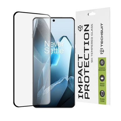 Techsuit skjermbeskyttelse for OnePlus 13, Herdet glass, Full lim, 111D, Svart