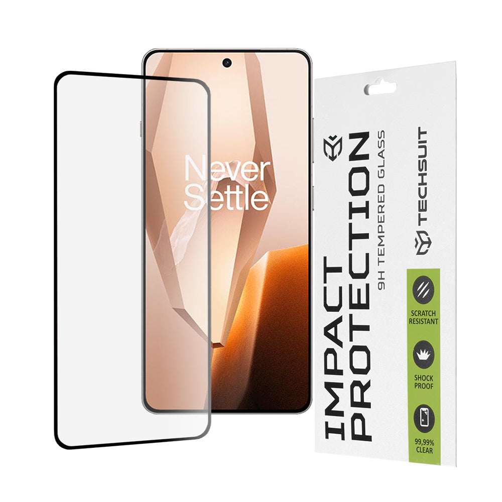 Techsuit skjermbeskyttelse for OnePlus 13R, Herdet glass, Full lim, 111D, Svart