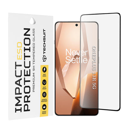 Techsuit skjermbeskyttelsesfilm for OnePlus 13R, Herdet glass, Full lim, Svart