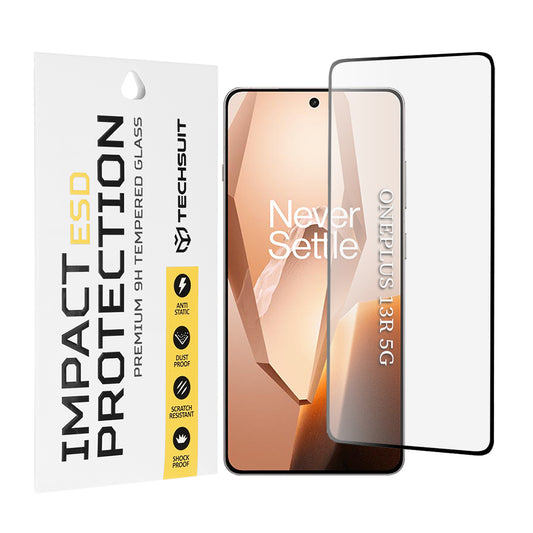 Techsuit skjermbeskyttelsesfilm for OnePlus 13R, Herdet glass, Full lim, Svart