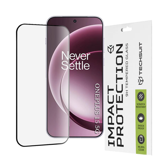 Skjermbeskyttelsesfolie Techsuit for OnePlus 15, Herdet glass, Full lim, 111D, Svart