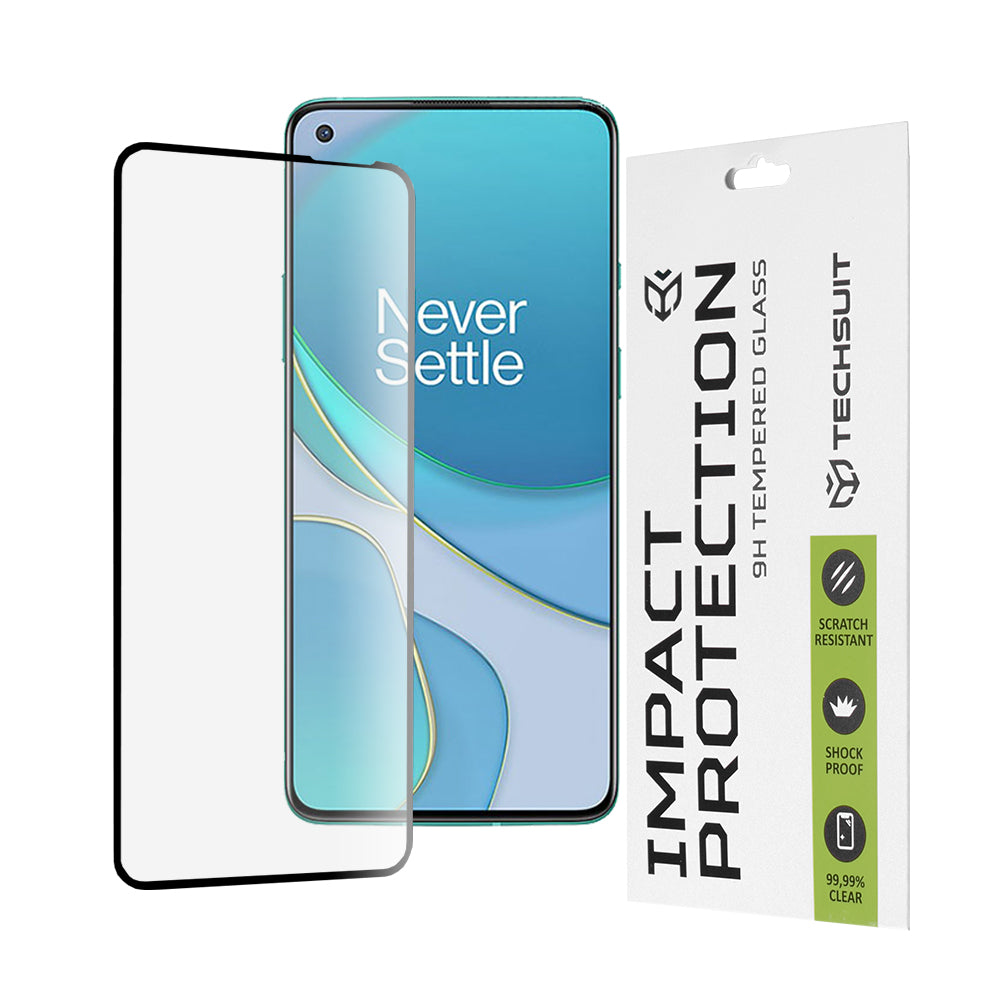 Techsuit skjermbeskyttelse for OnePlus 8T, Herdet glass, Full lim, 111D, Svart