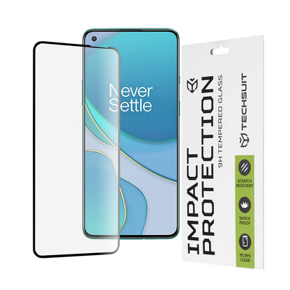 Techsuit skjermbeskyttelse for OnePlus 8T, Herdet glass, Full lim, 111D, Svart