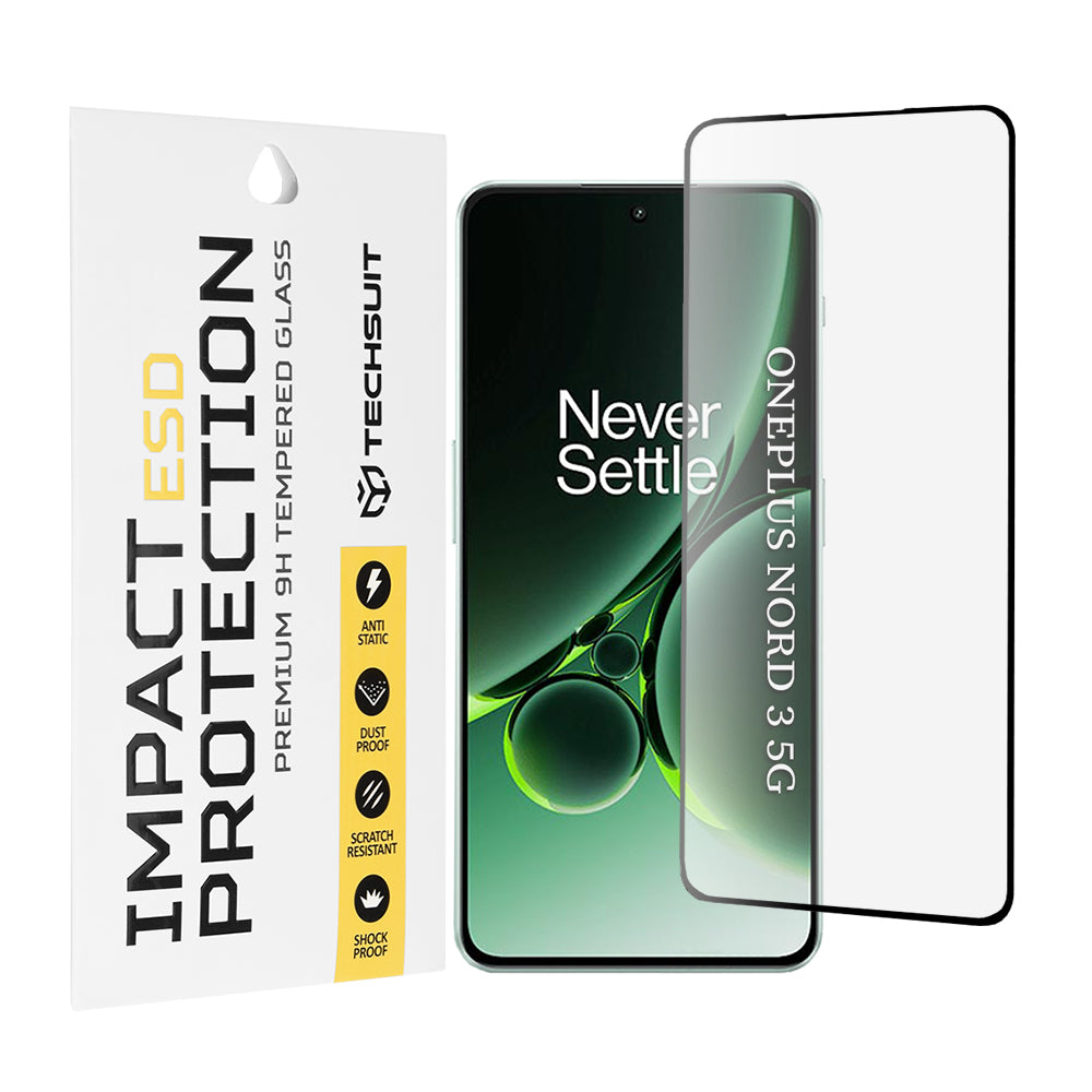Techsuit skjermbeskyttelse for OnePlus Nord 3, Herdet glass, Full lim, Svart