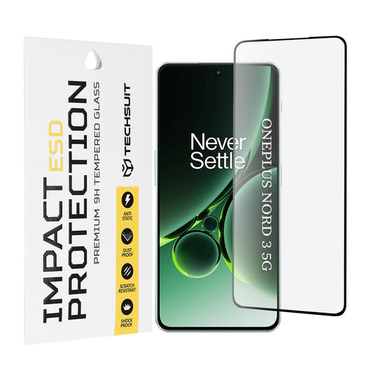 Techsuit skjermbeskyttelse for OnePlus Nord 3, Herdet glass, Full lim, Svart