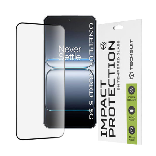Techsuit skjermbeskyttelse for OnePlus Nord 5, Herdet glass, Full lim, 111D, Svart