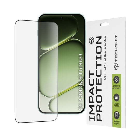 Techsuit skjermbeskyttelse for OnePlus Nord 6, Herdet glass, Full lim, 111D, Svart