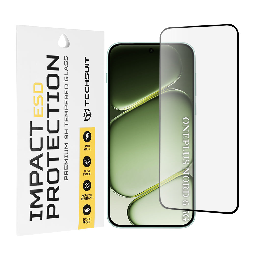 Techsuit skjermbeskyttelsesfilm for OnePlus Nord 6, Herdet glass, Full lim, Svart