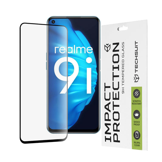 Techsuit skjermbeskyttelsesfilm for OnePlus Nord CE 2 Lite 5G / Realme Narzo 50 / 9 5G / 9i / 9 Pro, Herdet glass, Full lim, 111D, Svart