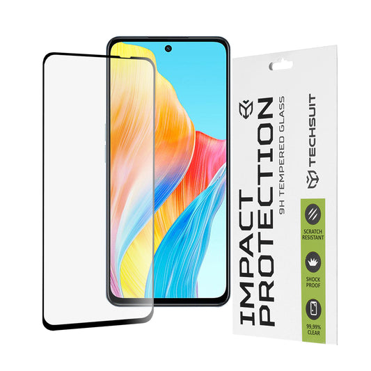 Techsuit skjermbeskyttelse for OnePlus Nord N30 SE / Oppo A79 / A98 / A58 4G, Herdet glass, Full lim, 111D, Svart