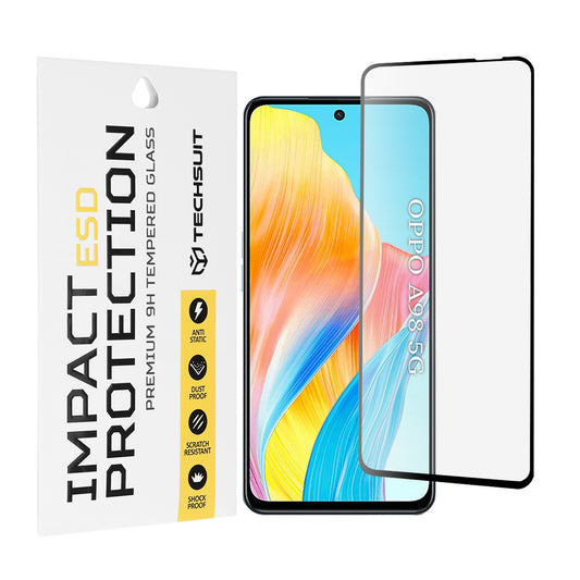 Techsuit skjermbeskyttelsesfilm for OnePlus Nord N30 SE / Oppo A79 / A98 / A58 4G, Herdet glass, Full lim, Svart
