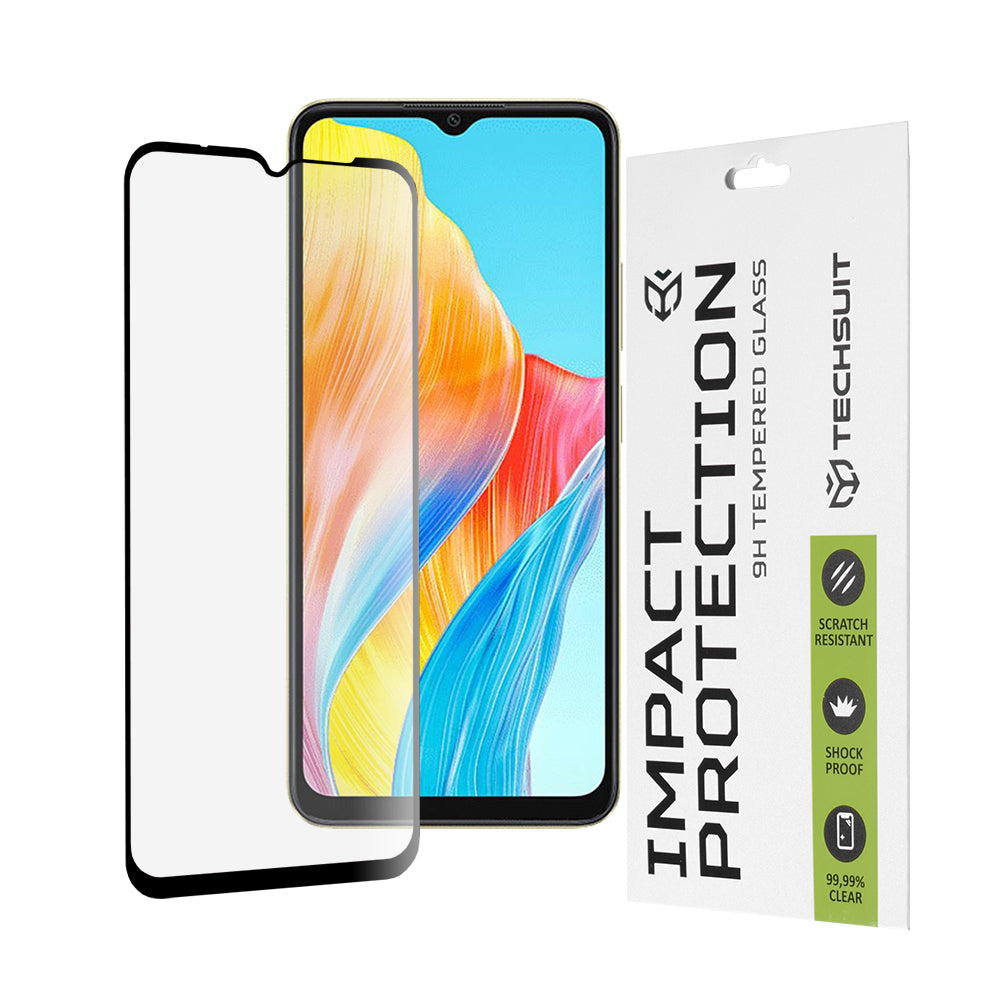 Techsuit skjermbeskyttelsesfilm for Oppo A18 / A38, Herdet glass, Full lim, 111D, Svart