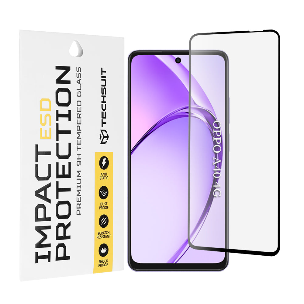 Techsuit skjermbeskyttelsesfilm for Oppo A3 4G / A3 5G, Herdet glass, Full lim, Svart