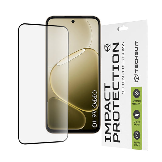 Skjermbeskytter Techsuit for Oppo A6 4G, Herdet glass, Full lim, 111D, Svart