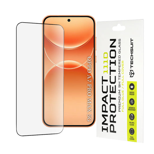 Techsuit skjermbeskytter til Oppo A7 Pro Max, herdet glass, full limflate, 111D, svart