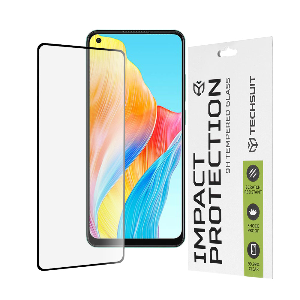 Techsuit skjermbeskyttelsesfilm for Oppo A78 4G, Herdet glass, Full lim, 111D, Svart