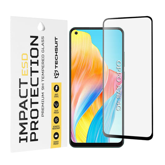 Techsuit skjermbeskyttelsesfilm for Oppo A78 4G, Herdet glass, Full lim, Svart