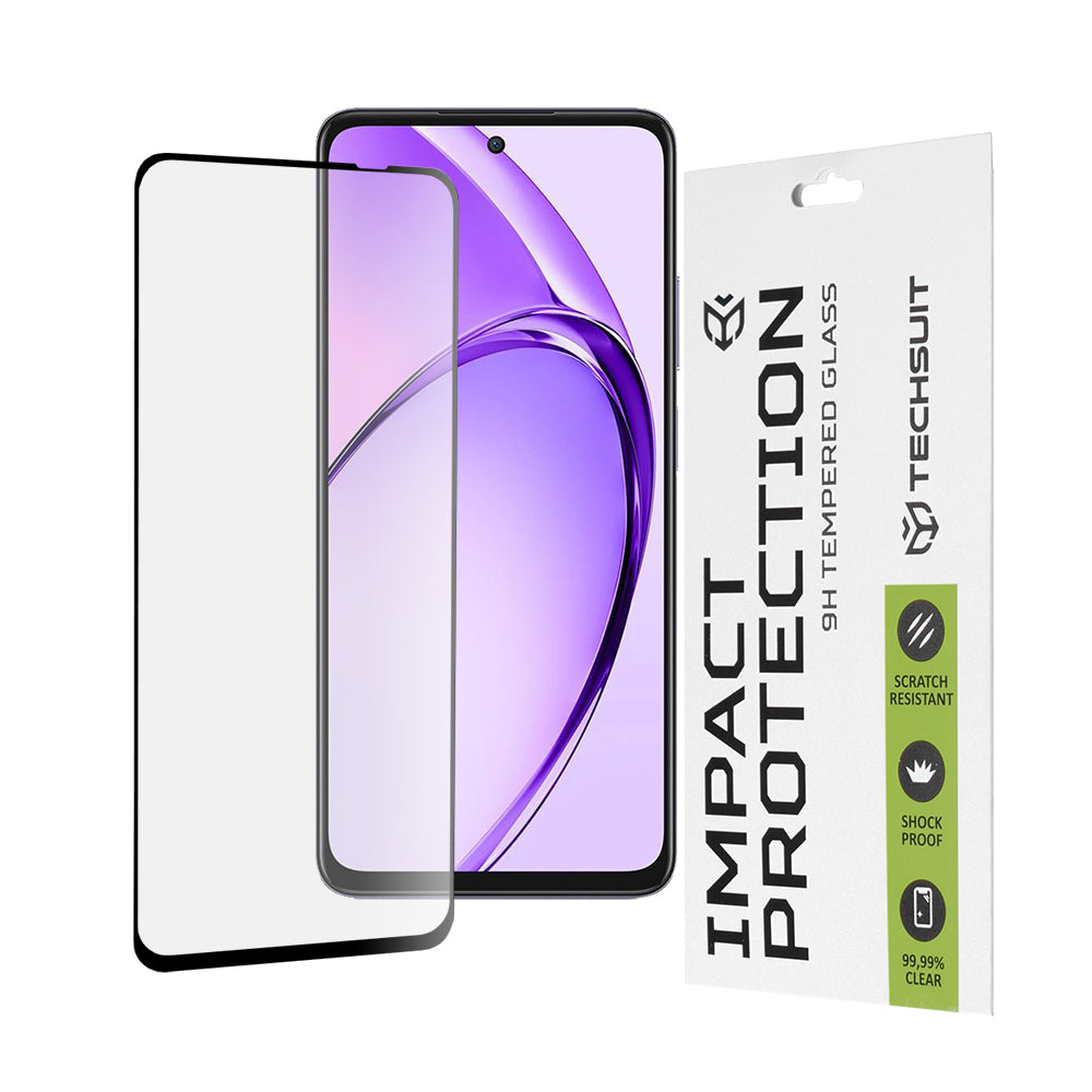 Techsuit skjermbeskyttelsesfilm for Oppo A80, Herdet glass, Full lim, 111D, Svart