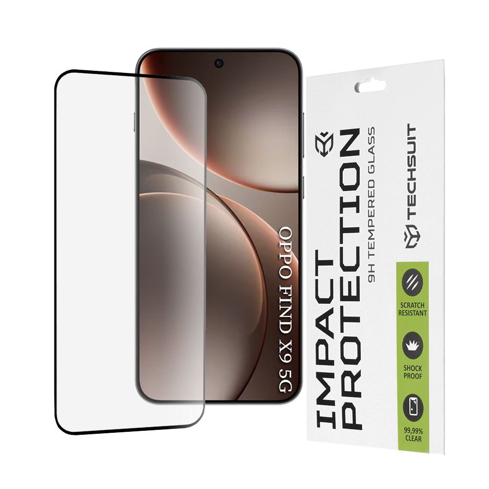 Skjermbeskytter Techsuit for Oppo Find X9, Herdet Glass, Full Glue, 111D, Svart