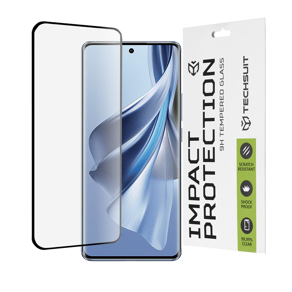 Techsuit skjermbeskyttelse for Oppo Reno10, Herdet glass, Full lim, 111D, Svart