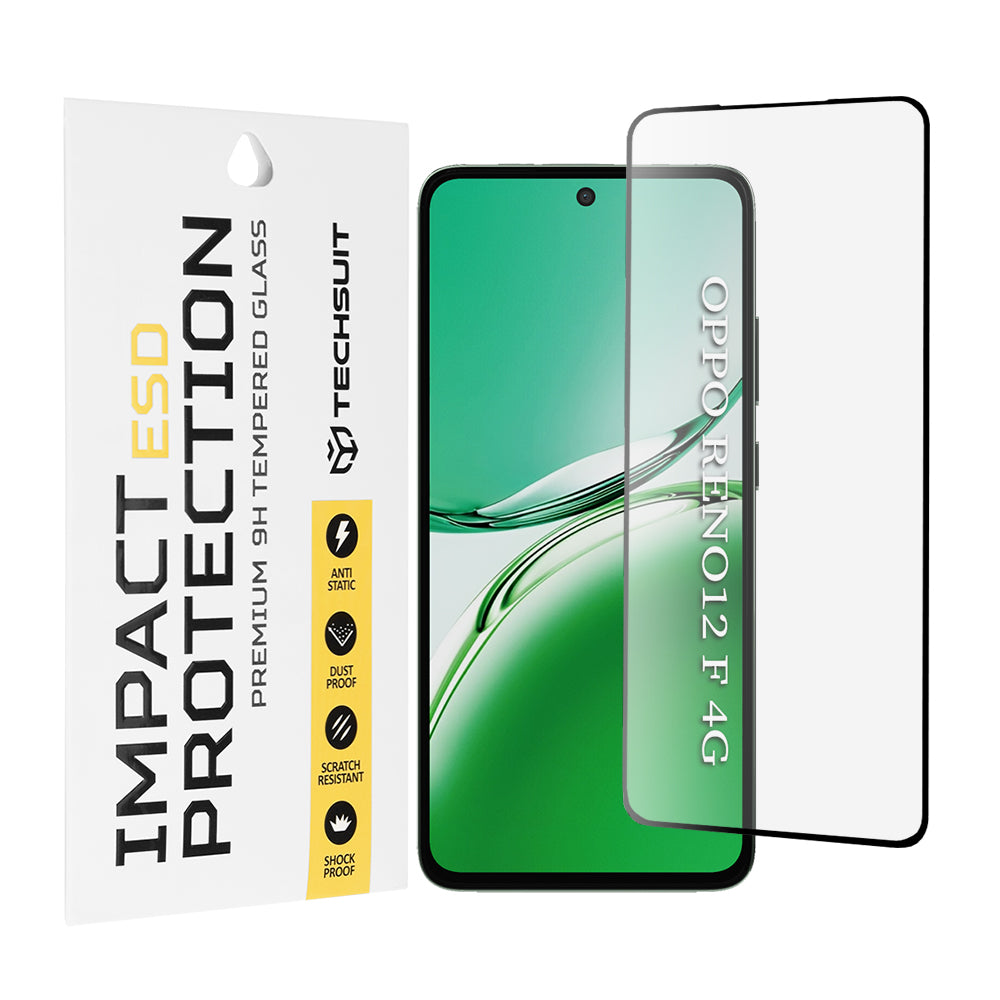Techsuit skjermbeskyttelsesfilm for Oppo Reno12 FS 5G / Reno12 FS 4G / Reno12 F 4G / Reno12 F, Herdet glass, Full lim, Svart