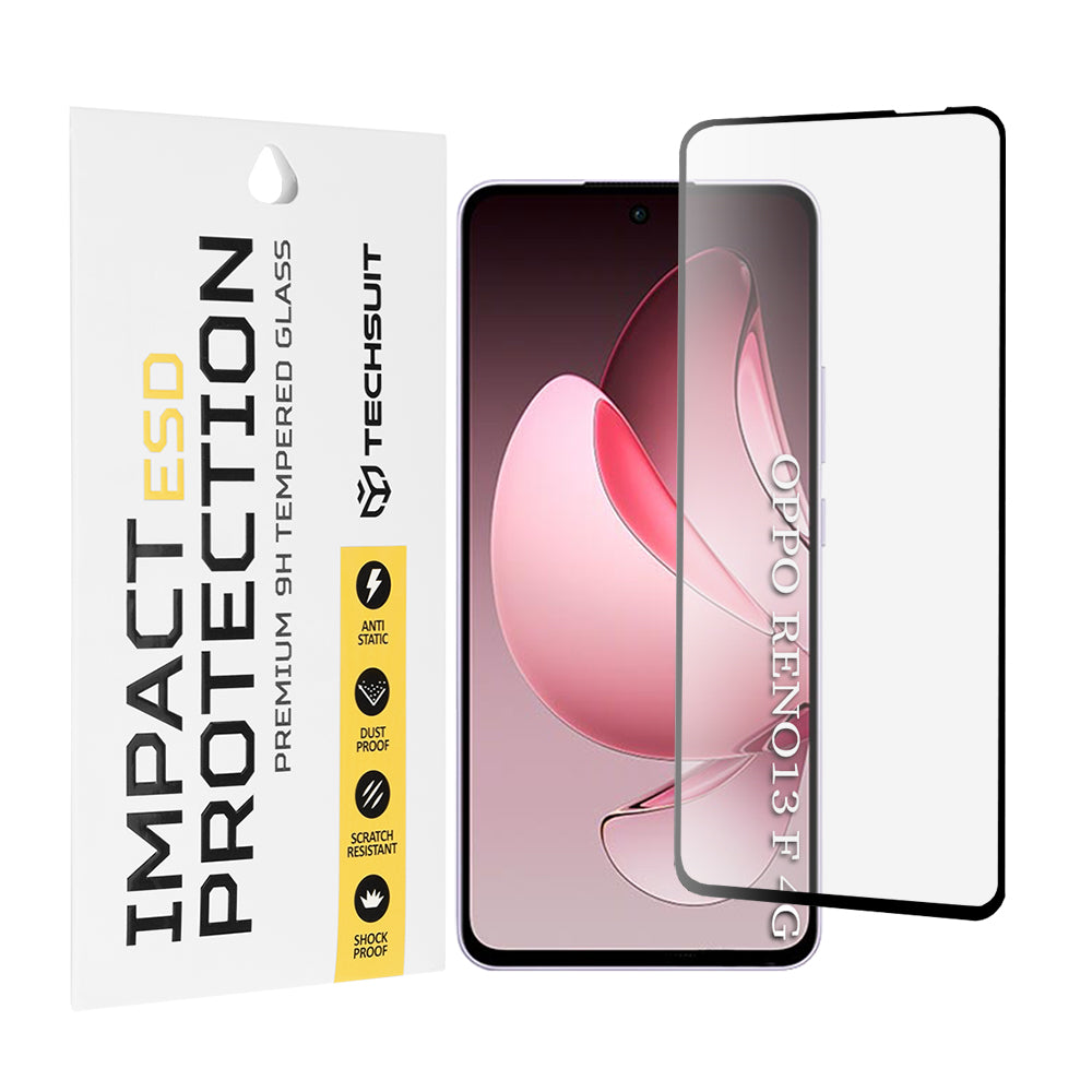 Techsuit skjermbeskyttelsesfilm for Oppo Reno13 FS 5G / Reno13 F 4G / Reno13 F, Herdet glass, Full lim, Svart