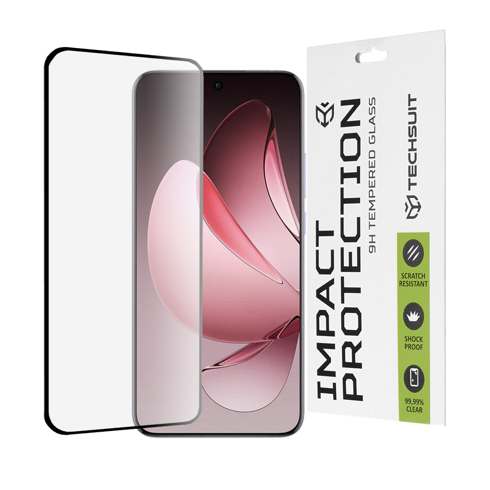 Techsuit skjermbeskyttelsesfilm for Oppo Reno13 Pro, Herdet glass, Full lim, 111D, Svart
