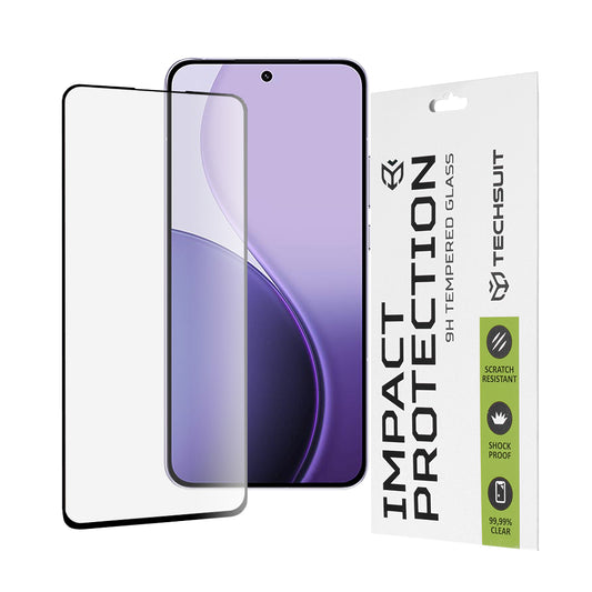 Techsuit skjermbeskyttelse for Oppo Reno14 F, Herdet glass, Full lim, 111D, Svart