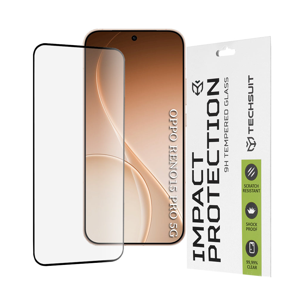 Skjermbeskytter Techsuit for Oppo Reno15 Pro, Herdet Glass, Full Glue, 111D, Svart