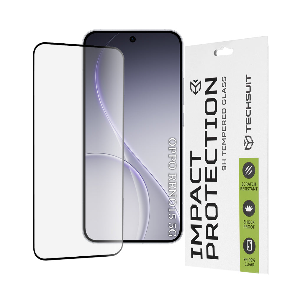 Skjermbeskyttelsesfolie Techsuit for Oppo Reno15, Herdet Glass, Full Glue, 111D, Svart