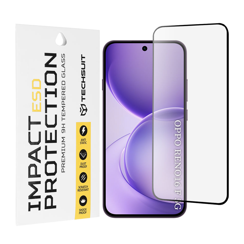 Techsuit skjermbeskyttelsesfilm for Oppo Reno16 F / Reno16 FS, Herdet glass, Full lim, Svart