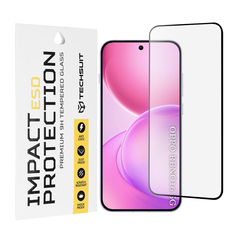 Techsuit skjermbeskyttelsesfilm for Oppo Reno16 / Reno16 Pro, Herdet glass, Full lim, Svart