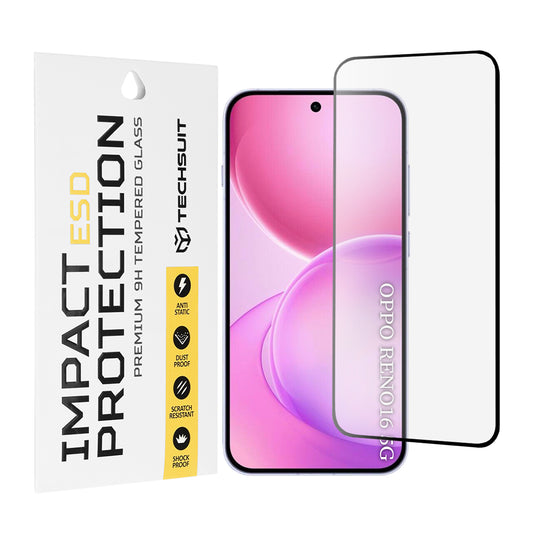 Techsuit skjermbeskyttelsesfilm for Oppo Reno16 / Reno16 Pro, Herdet glass, Full lim, Svart