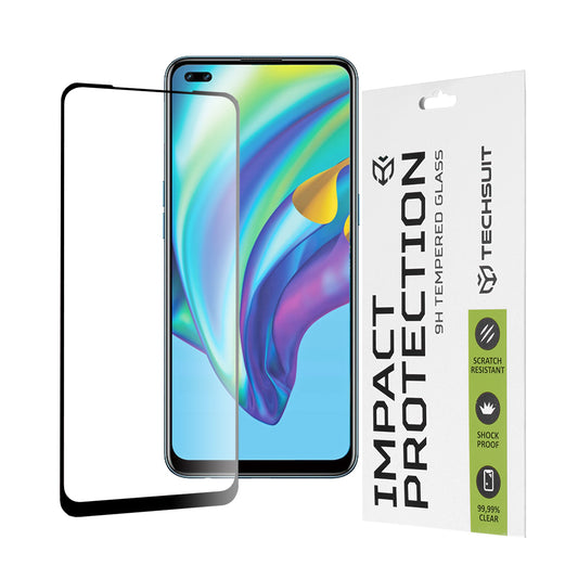 Techsuit skjermbeskyttelse for Oppo Reno4 Lite, Herdet glass, Full lim, 111D, Svart