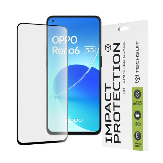 Techsuit skjermbeskyttelse for Oppo Reno6 5G, Herdet glass, Full lim, 111D, Svart
