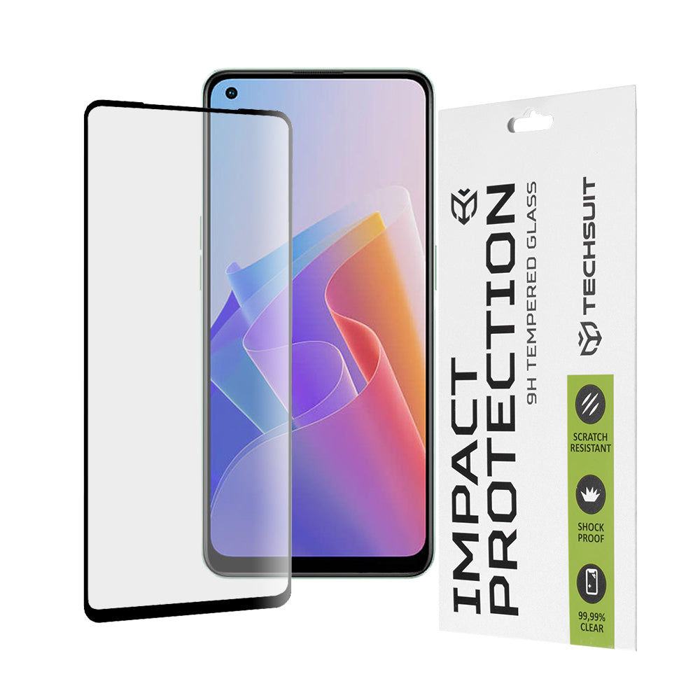 Techsuit skjermbeskyttelsesfilm for Oppo Reno8 Lite / Reno7 / Reno7 Lite / Oneplus Nord N20 5G, Herdet glass, Full lim, 111D, Svart